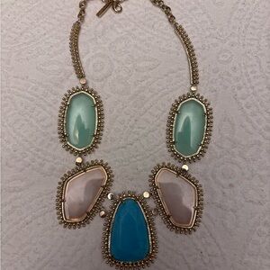 Kendra Scott Gold Necklace with Blue green  and Cream Stones vintage